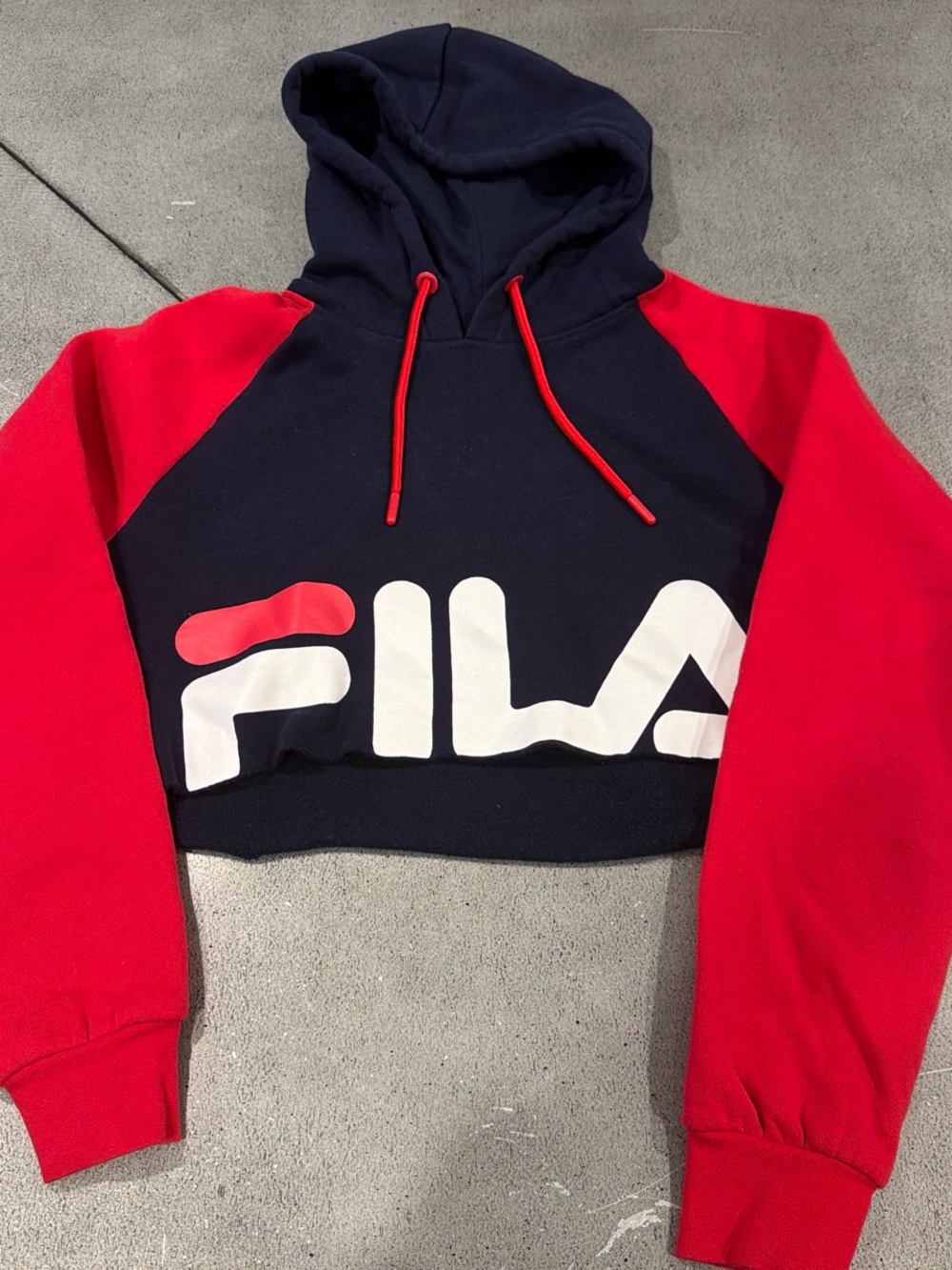 FILA Colorblock Cropped Hoodie - Navy & Red